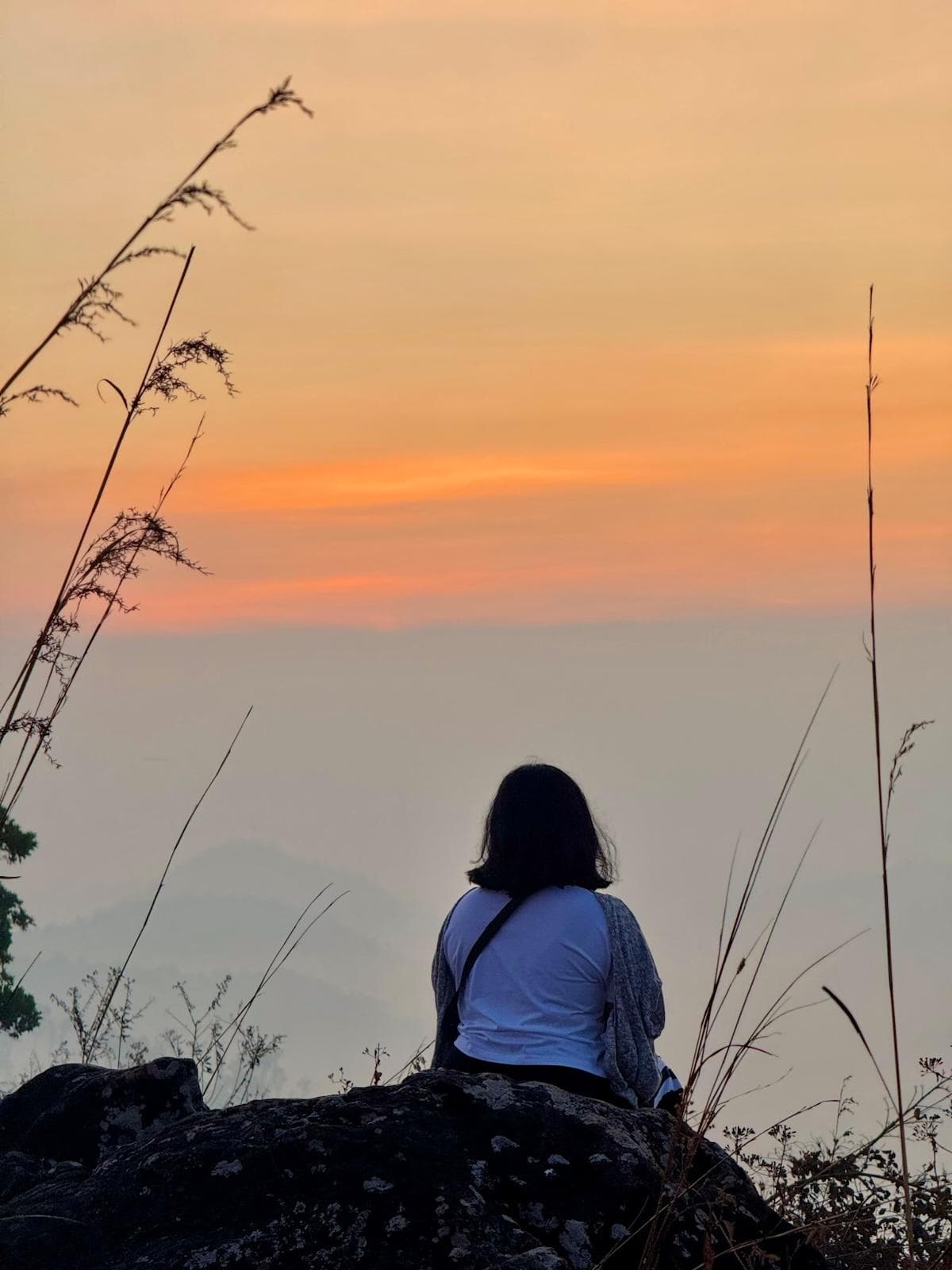 Silhouette watching a golden sunset from a hilltop